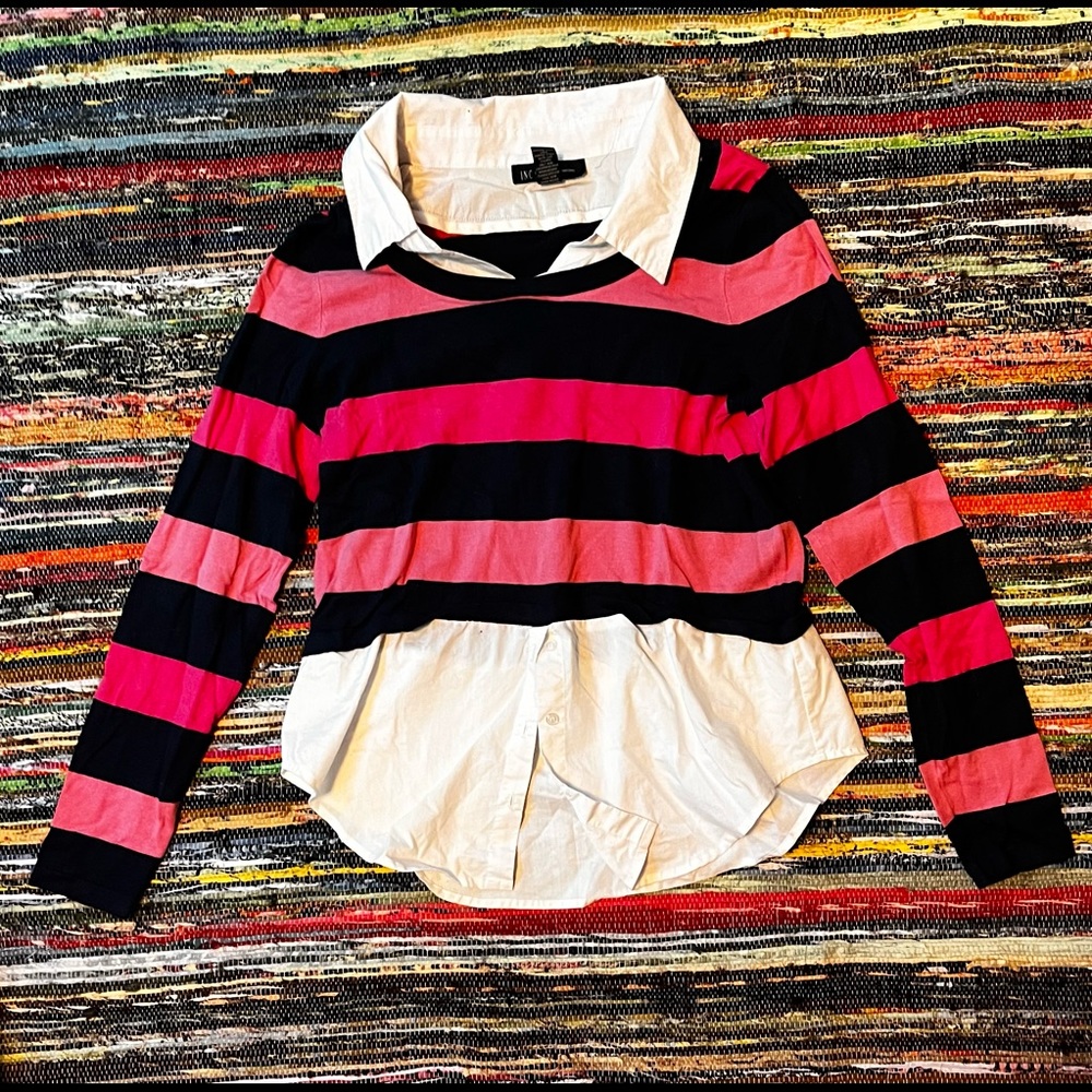 Y2K pink and dark blue striped shirt